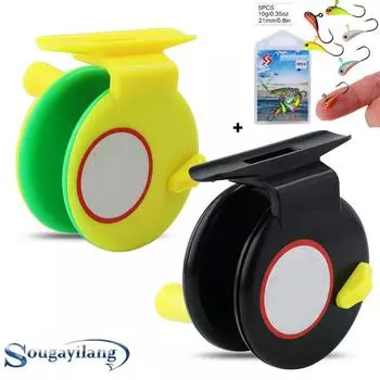 Катушка для зимней рыбалки с 5 шт. приманками для зимней рыбалки, зимние виды спорта на открытом воздухе для карпа, инструменты для зимней рыбалки чёрный