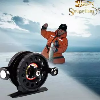 Катушка для зимней рыбалки Sougayilang, 2 шарикоподшипника, прочная рыболовная катушка, портативная ультра-легкая мини-катушка для зимней рыбалки чёрный