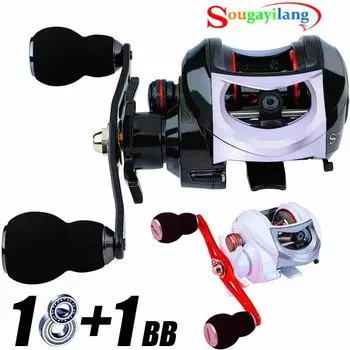Катушка Sougayilang Baitcasting 18 + 1BB с двойными тормозами 7,4 унции Карбоновая рыболовная катушка Baitcaster Left Hand белый