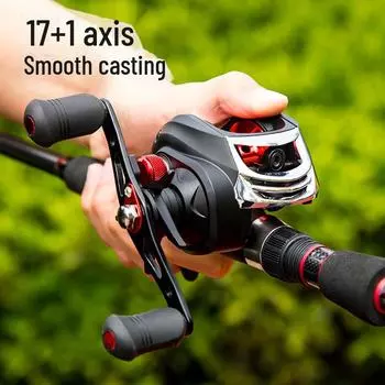 Катушка Water Drop для дальнего заброса с двойной тормозной системой и полностью металлическим корпусом, идеально подходит для мелкой рыбалки. left hand, 17+1, 5 strong magnets чёрный/серебряный