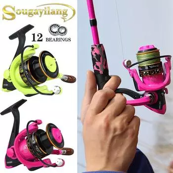 Катушки для ловли карпа, 12 медведей, бесшовная левая/правая ручка, спин-кастинг, троллинговая рыболовная катушка, колесная шестерня 1000 розовый