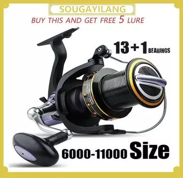 Катушки для морской рыбалки, размер 6000-11000, спиннинговая катушка для морской воды, алюминиевая катушка с ЧПУ, большая катушка с ручкой, катушка для троллинга 6000