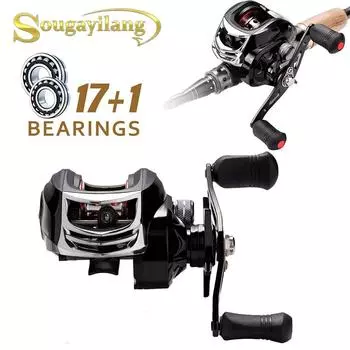 Катушки Sougayilang BaitCasting 17 + 1BB, передаточное число 7,2:1, рыболовная катушка для ловли окуня на лодке Left Hand