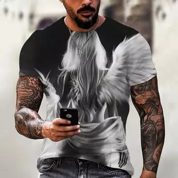 Kaus lengan pendek pria, baju kaos ukuran besar lengan pendek longgar kasual толстовка cetak Angel 3D Vintage