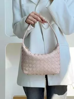 KAVYAVOGUE Новая женская сумка из натуральной кожи Повседневная сумка Bento Женская сумка из овчины с плетением через подмышку Сумка через плечо с накладной 29x12X19cm чёрный