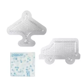 Kawada Perler Beads Shape Plate Set Airplane and Car (Transparent) for Ages 5 and Up Iron Beads Toy Hobby 80-30033