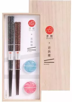 Kawai Gift Set Tsugaru Vidro x Wakasa Painted Gift Thin Snow W12 D26 028798 Size Chopsticks Approx. 21cm, Approx. 23cm/Package Approx. H2.3