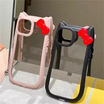 Kawaii 3D Bowknot Cat Ear Прозрачный чехол для телефона для iPhone 16 15 14 13 12 11 Pro Max Корейский милый женский силиконовый противоударный чехол iPhone 16 Pro Max чёрный