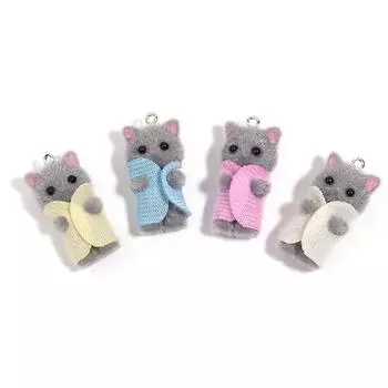 Kawaii 3D Flocking Cat Charm Cute Cartoon Cat Ornament Earring Keychain Cuestionary Diy Crafts Jewelry Make