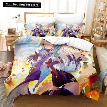 Kawaii Anime Genshin Impact Eula Lawrence Комплект постельного белья Single Twin Full Queen King Size Комплект постельного белья для взрослых и детей, пододеяльники EU single(135x200cm)