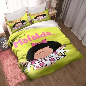 Kawaii Anime Mafalda All Season Twin Bedding Set 3 Piece Comforter Set Bed Duvet Cover Double King Comforter Cover Home Textiles EU Twin 135x200cm