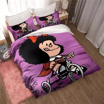 Kawaii Anime Mafalda All Season Twin Постельное белье Комплект из 3 предметов Одеяло Пододеяльник Двуспальный King Одеяло Покрывало Домашний Текстиль EU Twin 135x200cm