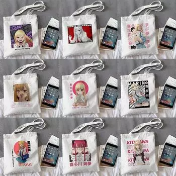 Kawaii Anime Marin My Dress-Up Darling Tote Bag Складная сумка для покупок Женские сумки для покупок Сумка-шоппер с милым принтом Сумка для покупок 24*26cm