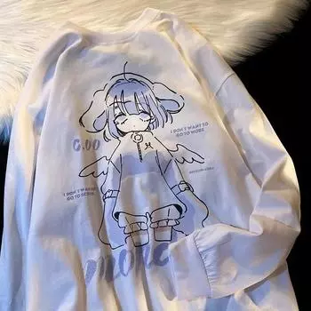 Kawaii аниме негабаритные женские японские Harajuku сладкий милый мультяшный принт пара толстовка XL белый