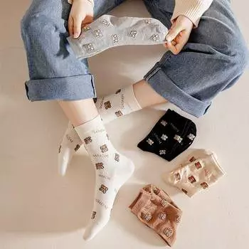 Kawaii аниме носки, белые женские спортивные носки, милые забавные носки в консервативном стиле Y2k, комплект носков с принтом для девочек, 5 пар, лот