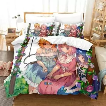 Kawaii Anime Princess Connect! Re Dive Bedding Set Boys Girls Twin Queen Size Duvet Cover Pillowcase Bed Kids Adult Home Textile EU Twin 135x200cm