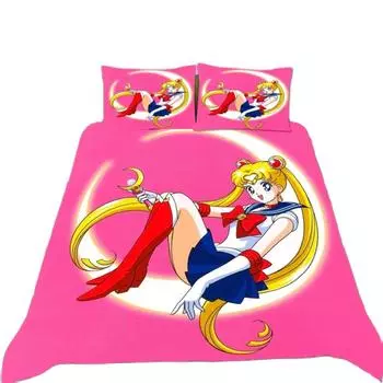 Комплект постельного белья Kawaii Anime Sailor Moon, красивый пододеяльник для девочек, розовое одеяло для девочек, комплект постельного белья King Queen Twin с наволочкой 135x200cm 2pcs