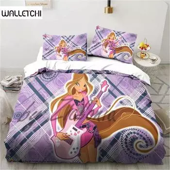 Kawaii Anime Winx Комплект постельного белья Кровать из трех предметов Односпальная двуспальная кровать размера King Size Комплект постельного белья для взрослых и детей Подарок для детей 70x133cm 2pcs