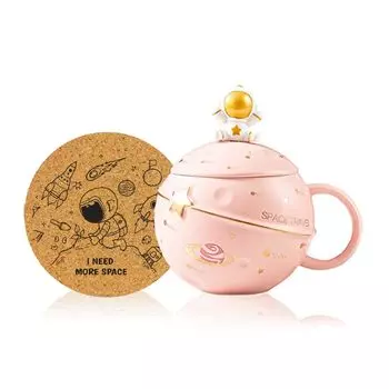 Kawaii Astronaut Cup Space Relief Planet Милая керамическая кофейная необычная чашка с крышкой и ложкой для эстетического украшения комнаты Забавный подарок на день рождения для девочки