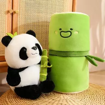Kawaii Bamboo Tube Panda Set Plush Toy Симпатичные плюшевые игрушки Мягкая игрушка Медведь Кукла Двусторонний дизайн Детские подарки на день рождения