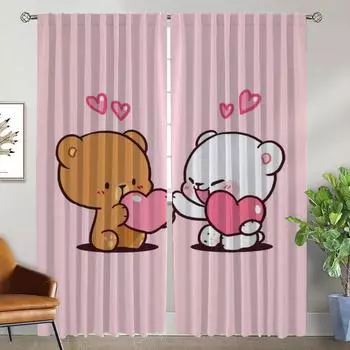 Kawaii Bear Curtains for Bedroom Window Curtain for Room 2 Panel Shades Partition Halloween Decoration Home Interior Curtains W50xH70cmx2pcs-CL