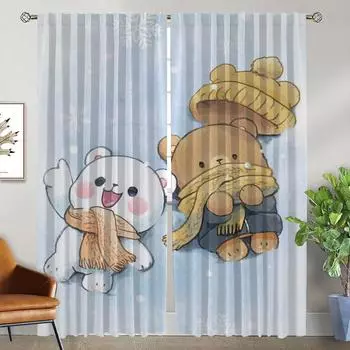 Kawaii Bear Curtains for Living Room Curtain for Room 2 Panel Halloween Decoration Shades Partition Home Interior Curtains Child W50xH70cmx2pcs-CL