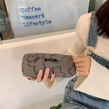 Kawaii Bear для девочек, японские канцелярские принадлежности, пенал, вельветовый пенал большой емкости, школьные принадлежности, пенал