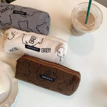 Kawaii Bear для девочек, японские канцелярские принадлежности, пенал, вельветовый пенал большой емкости, школьные принадлежности, пенал