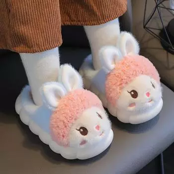 Kawaii Белые тапочки-кролики Babi Shoes Милые зимние тапочки-кролики Детские теплые меховые мокасины для младенцев Тапочки для девочек 24-25 inner 15 cm