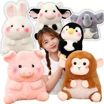 Kawaii Big Ball Animals Stuffed Bunny Pink Pig Monkey Elephant Penguin Hug Cuddly Plushie Toys Ferry Plush Soft Doll for Girl about 18cm