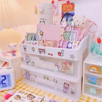 Kawaii Большая вместимость Прозрачный ящик Настольный органайзер Держатель для ручек Школьный милый офисный ящик для хранения канцелярских принадлежностей