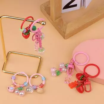 Kawaii брелок с клубникой и вишней, милый милый брелок с фруктами, эстетический держатель для ключей с клубникой, сумка для девочек, подвесной шнур