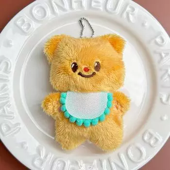 Kawaii Butter Bear Plush Pendant Cartoon Bib Bear Doll Keychain Car Key Ring Backpack Bag Decor Kid Gift
