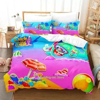 Kawaii Candy Crush Soda Saga Bedding Set Single Twin Full Queen King Size Bed Set Adult Kid Bedroom Duvetcover Sets Anime Bed 70x133cm 2pcs