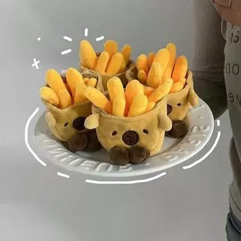 Kawaii Capybara Fries Plush Keyring Creative Cartoon Stuffed Doll Keychain Bag Cushion Backpack Charms Couple Gifts