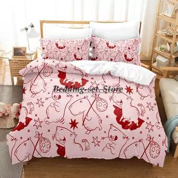 Kawaii Capybaras Bedding Set Single Twin Full Queen King Size Bed Set Aldult Kid Bedroom Duvetcover Sets 3D Anime Bed Sheet Set EU single(135x200cm)