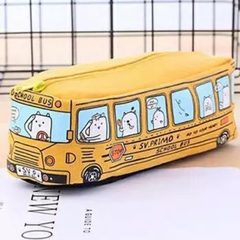 Kawaii Cartoon Animal School Supplies School Bus Shape Pencil Bag Canvas Pen Bag Pencil Case