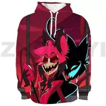 Kawaii Cartoon Hazbin 3D Print Hoodie Hotel Sweatshirt Spring Fall Anime Hooded Pullover Harajujku Men Clothing Tracksuit Female S