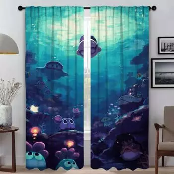 Kawaii Cartoon K-KirbyS Оконная занавеска для комнаты 2-панельные кухонные шторы Оттенки Украшения на Хэллоуин Домашний интерьер Шторы W50xH70cmx2pcs-CL