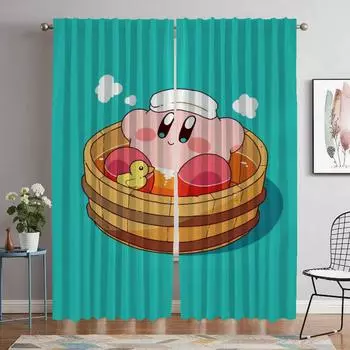 Kawaii Cartoon Kirbys Modern Living Room Curtains for Camera Home Interior Curtains 2 Pieces Tulle for Bedroom Shades Partition W50xH70cmx2pcs-CL