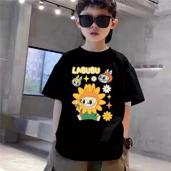 Kawaii Cartoon Labubu Kids Adult Printed T-shirt Summer Women s and Men s Casual Outdoor Girl and Boy Short Sleeved Tees Top Clothing 100