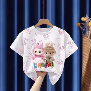 Kawaii Cartoon Labubu Kids Adult Printed T-shirt Summer Women s and Men s Casual Outdoor Girl and Boy Short Sleeved Tees Top Pullover 100