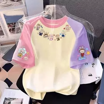 Kawaii Cartoon Labubu Kids Adult Printed T-shirt Summer Women s and Men s Casual Outdoor Girl Short Sleeved Tees Top Clothing 100