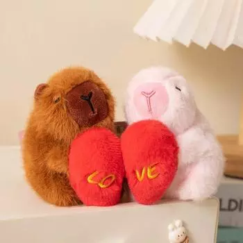 Kawaii Cartoon Stuffed Capybara Plush Toys Animal Couple Capybara Hold Heart Toys Romantic Doll Pendant Perfect Gift For Lover about 12cm