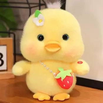 Kawaii Cartoon Yellow Duck Plush Toy Anime Goose Stuffed Animal Fruit Strawberry Toys Hug Pillow Baby Doll Birthday Gifts Decor 13cm pendant