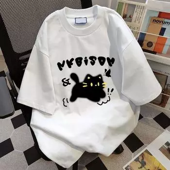 Kawaii Cat 3D Printed Women T Shirt Harajuku 2025 Summer Short Sleeve T Shirt Women Fashion White Clothing Unisex Streetwear Tops S
