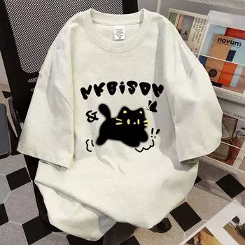 Kawaii Cat 3D Printed Women T Shirt Harajuku 2025 Summer Short Sleeve T Shirt Women Fashion White Clothing Unisex Streetwear Tops S