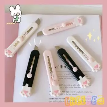 Kawaii Cat Paw Канцелярский нож Розовый мини-нож Карманный складной резак Ручка для писем Открывалка для конвертов Нож для экспресс-коробки чёрный