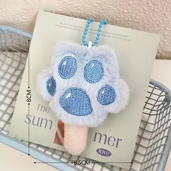 Kawaii Cat Paw Popsicle Keychain Creative Sweet Plush Doll Keyring Girly Bag Pendant Backpack Hanging Decoration Lovely Gifts синий