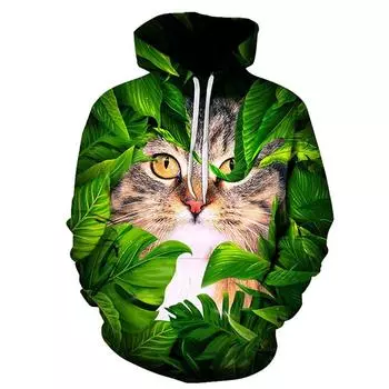 Kawaii Cat Wall Brick Graphic 3D Graphic Hoodie Men Y2k Tops Women Cute Animal Print Sweatshirt Kids Funny Casual Hooded Clothing S
